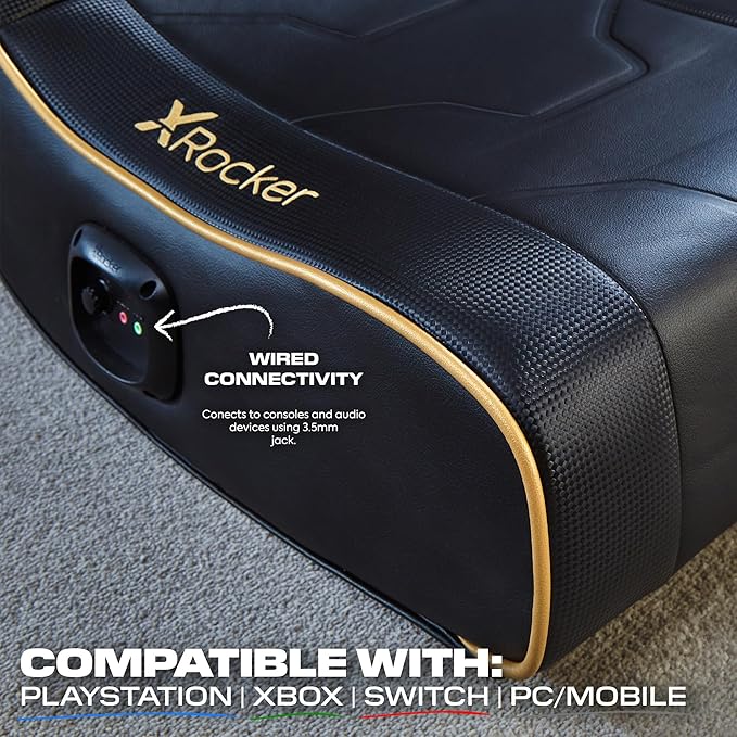 X-Rocker Shadow Gaming Chair for Kids and Juniors 2.0 Audio Floor Rocker Low Folding Rocking Seat with 2 Stereo Sound Speakers Padded Foam Gaming Seat for Children for XBOX PS4 PS5 Switch - BLACK