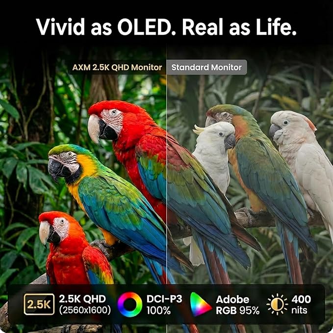 AXM 16 2.5k 2560x1600 Portable Monitor IPS 120Hz 400 Nits 140% sRGB (OLED-Like Colors) USB-C HDMI 2nd Monitor for Switch (Dock-Free) Connection Laptop Windows MacBook Phone Xbox PS5