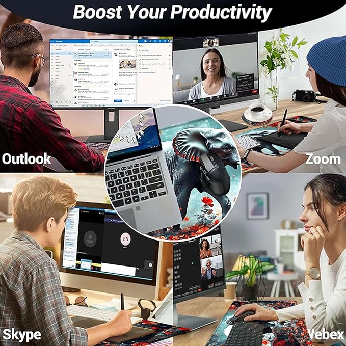 Large Mouse Pad and Keyboard Wrist Rest Desk Pad for Keyboard and Mouse 4-in-1 Large Gaming Mouse Pad with Wrist Support Desk Mat for Home Office Study GameFloral Elephant