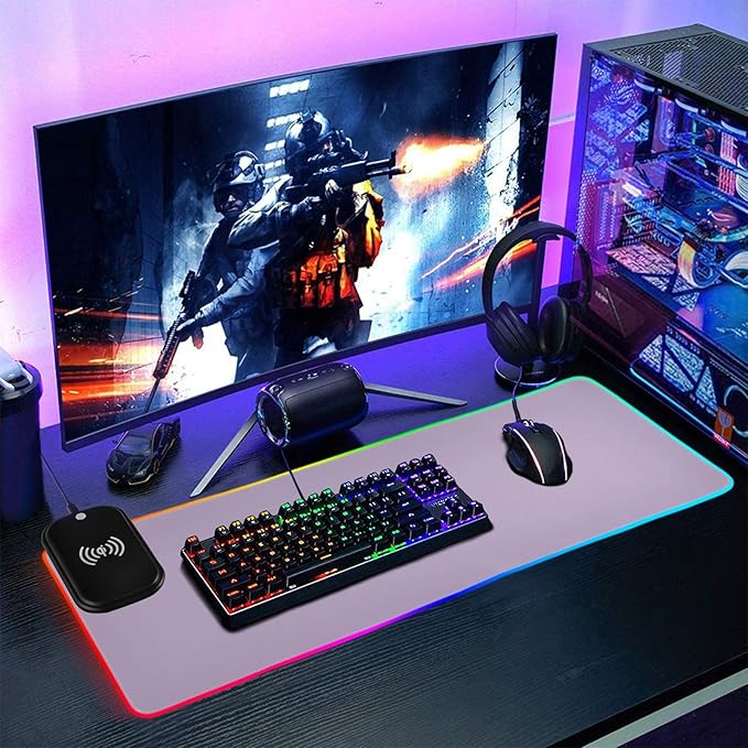 Light Purple Mouse Pad Gaming Mousepad Non Slip Desk Mat Wireless Charging RGB Computer Mouse Pads Keyboard Pad Mats for Office Home Desktop 35.4 x 15.7 in