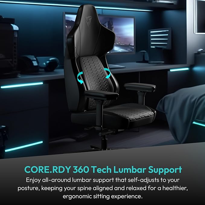 ThunderX3 CORE Gaming Chair for Adults Ergonomic Office Chair High Back Desk Chair Synchronous Tilt Forward Tilt 360° Self-Adjusting Lumbar Support Multipurpose Footrest Leather Racer Black