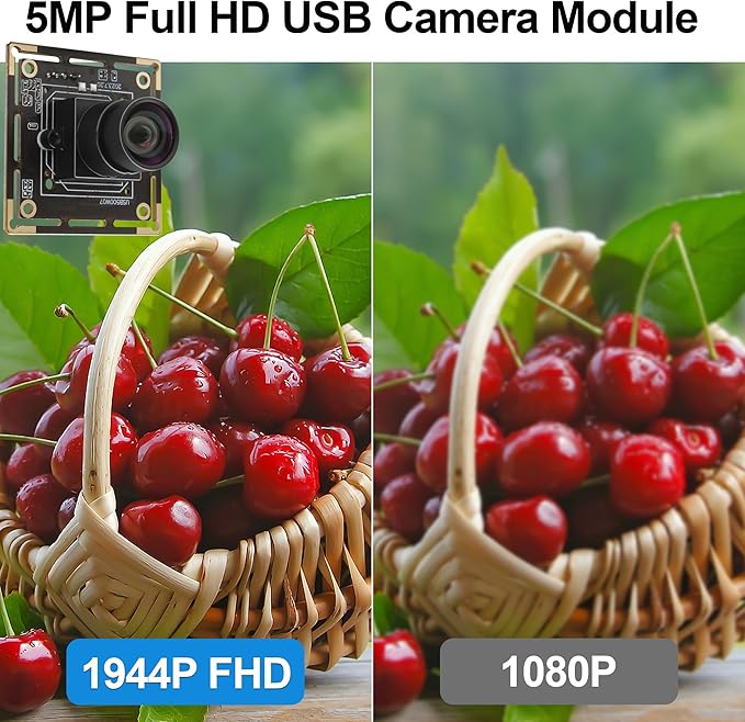 MMlove 5MP USB Camera Module 30FPS Webcam 80° Viewing Angle No Distortion Lens Lightburn Camera 1944P Industrial Security Camera USB2.0 for VR Face Recognition StreamingPC/Laptop/Raspberry Pi