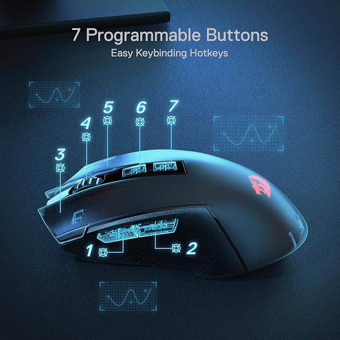 Redragon M693 LIT Wireless Gaming Mouse 12800 DPI Mice w/ 3-Mode Connection BT &amp 2.4G Wireless 7 Macro Buttons Reliable Power Capacity for PC/Mac/Laptop