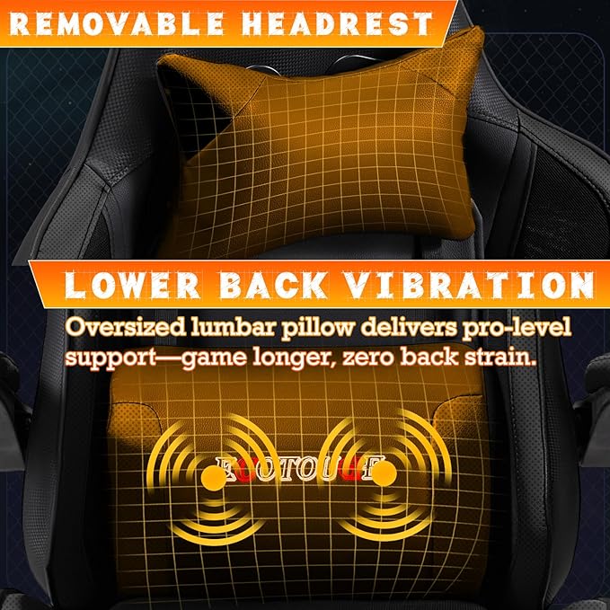 ECOTOUGE Ergonomic Gaming Chair Video Game Chair with Removable Back Cushion Gamer Chair with Massage Lumbar Pillow &amp Footrest Computer Office Gaming Chair with Reclining Backrest Black