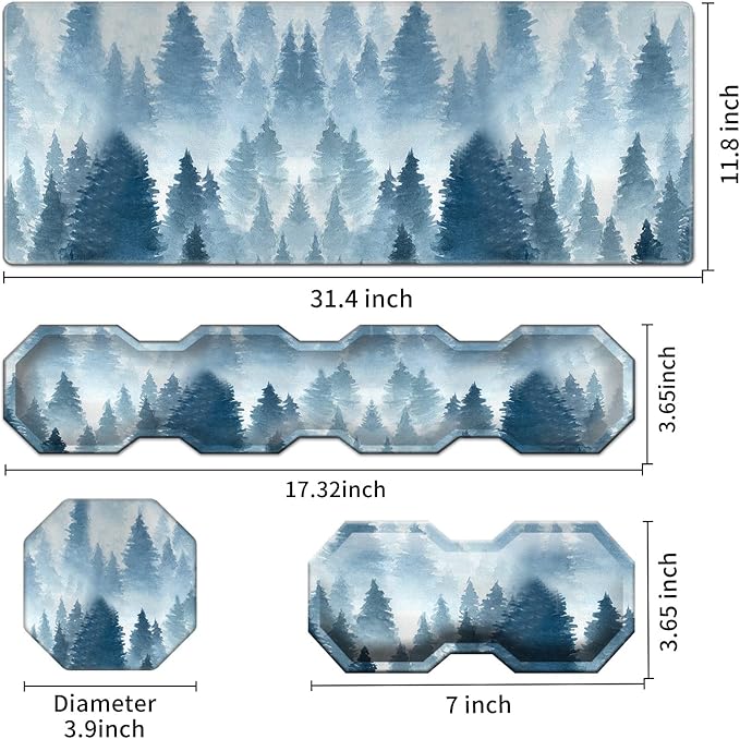 Large Gaming Mouse Pad + Keyboard Wrist Rest + Mouse Wrist Rest Support Set+ Coaster Ergonomic Memory Foam Multifunctional Desk Mat 4pcs for Computer Home &amp OfficeForest Tree
