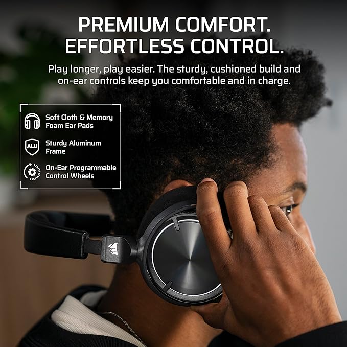 Corsair Virtuoso MAX Wireless Gaming Headset – Dolby Atmos Active Noise Cancelling Sonarworks SoundID Simultaneous 2.4GHz Wireless &amp Bluetooth 50mm Graphene Drivers PC Mac PS5/PS4 – Carbon
