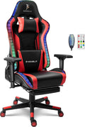 Gaming Chair with SpeakersLED Light Gaming Chair with Massage Lumbar SupportErgonomic Pro Computer Gaming ChairsAdult Gaming Chair with Footrest Lumbar Support and Adjustable Backrest.Red