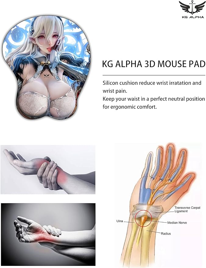 3D Anime Gaming Mousepad Ergonomic Mouse Pad with Wrist Support Rest Mousepad Gel Wrist Rest Memory Foam with Coaster Non-Slip &amp Pain Relief for Computer Wireless Office KG Alpha Corrin