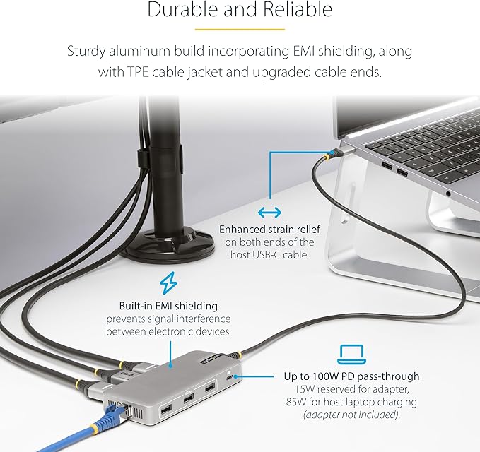 StarTech.com USB-C Docking Station for Windows and ChromeOS Triple 4K HDMI DP Video USB 10Gbps Hub 100W Laptop Charging GbE