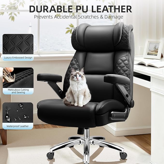 Big and Tall Office Chair Desk Computer Chair for Heavy People Oversized Executive Gaming Chair Extra Wide 500LBS Ergonomic Comfy Office Chair with Adjustable Lumbar Support &amp 5D Flip Arms