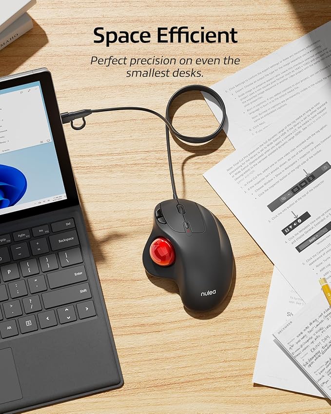 Nulea M509 Trackball Mouse Wired Ergonomic Design Easy Thumb Control Precise &amp Smooth Tracking 2-in-1 Interface (Type A &ampType C) Compatible for PC Laptop Mac Windows(Red).