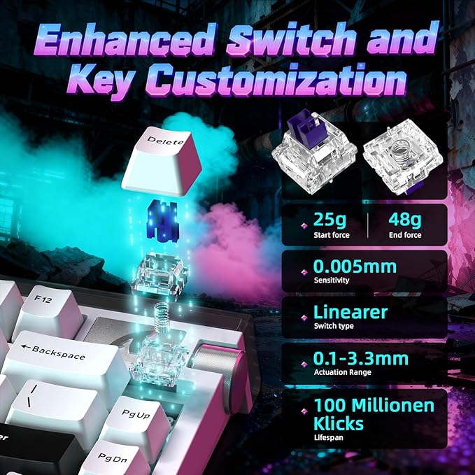 ATTACK SHARK R85 HE 75% Magnetic Wired Gaming Keyboard8KHz Polling Rate Rapid Trigger0.005mm RT Precision256K Scan RateCustom Hot-SwappableWeb Driver PC Keyboard for Gamer/Win/MacStarlight White