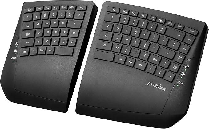 Perixx PERIBOARD-624B US Wireless Ergonomic Split Keyboard - Up 30 Ft Separation - Adjustable Tilt Angle - Low Profile Membrane Keys - Black - US English