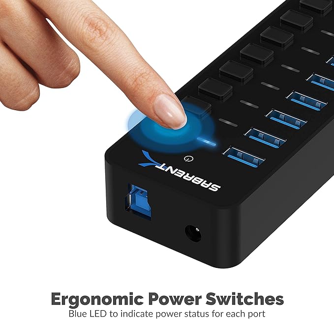 Sabrent 60W 10-Port USB 3.0 Hub + Mini Travel 2.4GHz Wireless Mouse with Nano Receiver