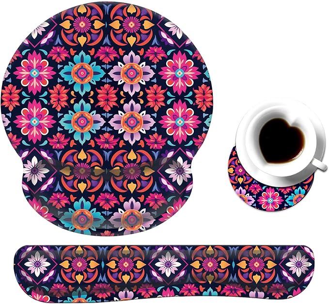 Keyboard Wrist Rest and Mouse Pad Wrist Support Set with CoasterErgonomic Mouse PadComfortable for Easy Typing Pain ReliefMemory Foam Keyboard Pad Set for Laptop MacColorful Mandala