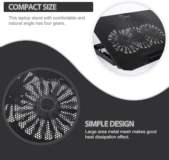 BESPORTBLE Gear Silent Laptop Cooler Stand with High-Speed Fans for Notebooks Black Metal Mesh Radiator Cooling Pad for Enhanced Heat Dissipation