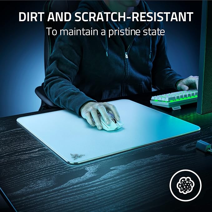 Razer Atlas Tempered Glass Gaming Mouse Mat: Ultra-Smooth Micro-Etched Surface - Dirt and Scratch-Resistant - Anti-Slip Base - Quiet Mouse Movements - White