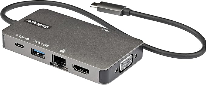 StarTech.com USB-C Multiport Adapter - USB-C to 4K 30Hz HDMI or 1080p VGA - USB Type-C Mini Dock w/ 100W Power Delivery Passthrough 3-Port USB Hub 5Gbps GbE - 12 (30cm) Attached Cable (DKT30CHVPD2)