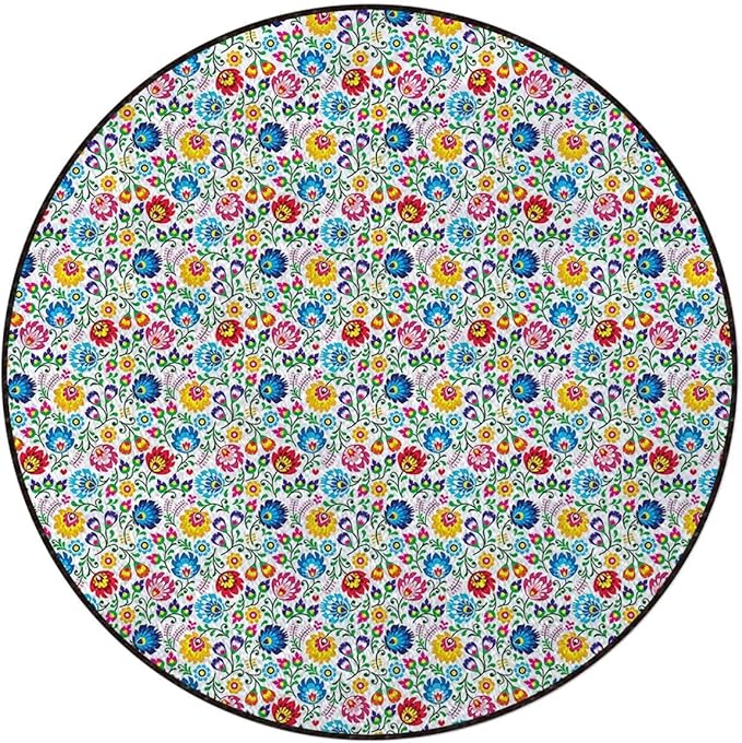Multi Round mat Washable Desk Chair Mats Low-Pile Carpet for Rolling Chair Decorative Round Rug Multi-Purpose Floor Mat Shabby Chic Botany Florets Watercolor Design Diameter 39.4 in