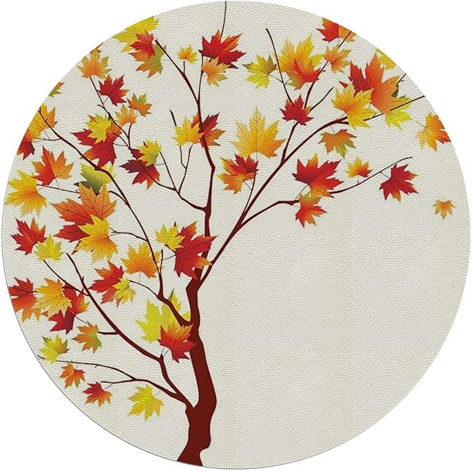 Orange White PU Leather Office Chair Mat for Hardwood and Tile Floor Watercolors Fall Autumn Tree Branches Heavy Duty Floor Mats for Computer Desk Easy Glide for Chairs Fall Image Diameter 39.4 in