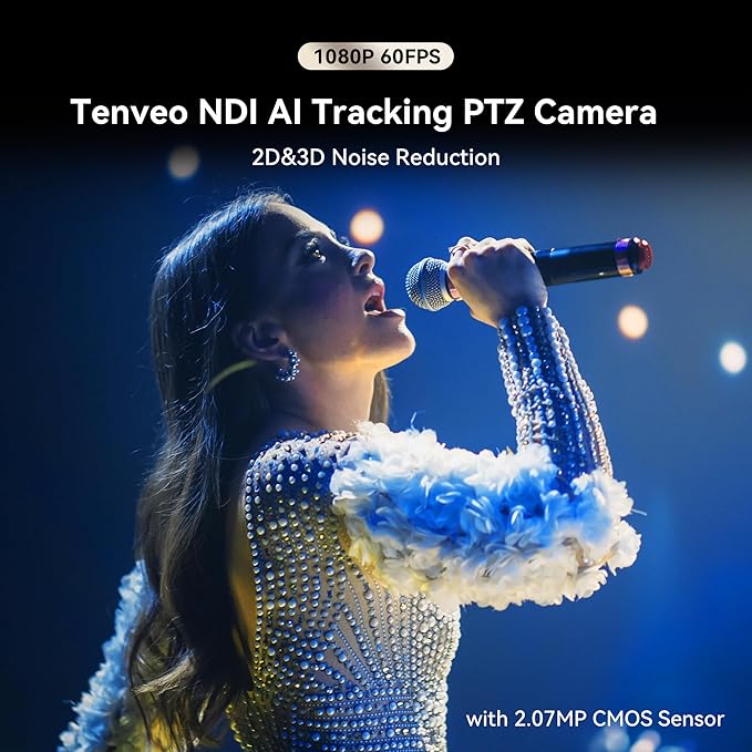 Tenveo NDI PTZ Camera AI Humanoid &amp Face Auto-Tracking 20X Optical Zoom 3G-SDI/HDMI/USB3.0/LAN(PoE) Live Streaming with Tally Light &amp IP Display for Live Streaming Video Production Church