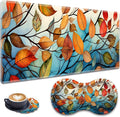 Mouse Pad Set Large Gaming Mouse Pad (31.5X 11.8 inches)+ Wrist Rest Pad + Coaster Ergonomic Wrist pad Home Office Desk Accessories Decor Supplies Leaves and Branches