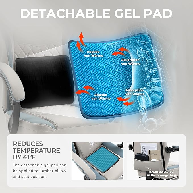 Dowinx Gaming Chair Breathable Fabric Game Chair with Gel Pad and Storage Bag Comfortable Gamer Chair with Pocket Spring CushionErgonomic Computer Chair with FootrestGrey