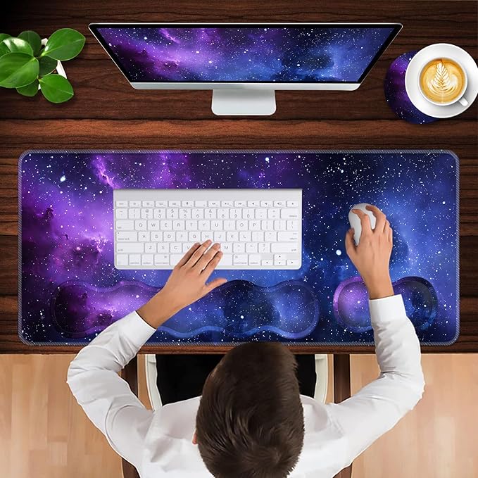 Keyboard Wrist Rest and Mouse Pad with Wrist Support Set Ergonomic CoasterMemory FoamEasy Typing Pain ReliefLarge XL Desk Mat 31.5x 11.8Galaxy Design
