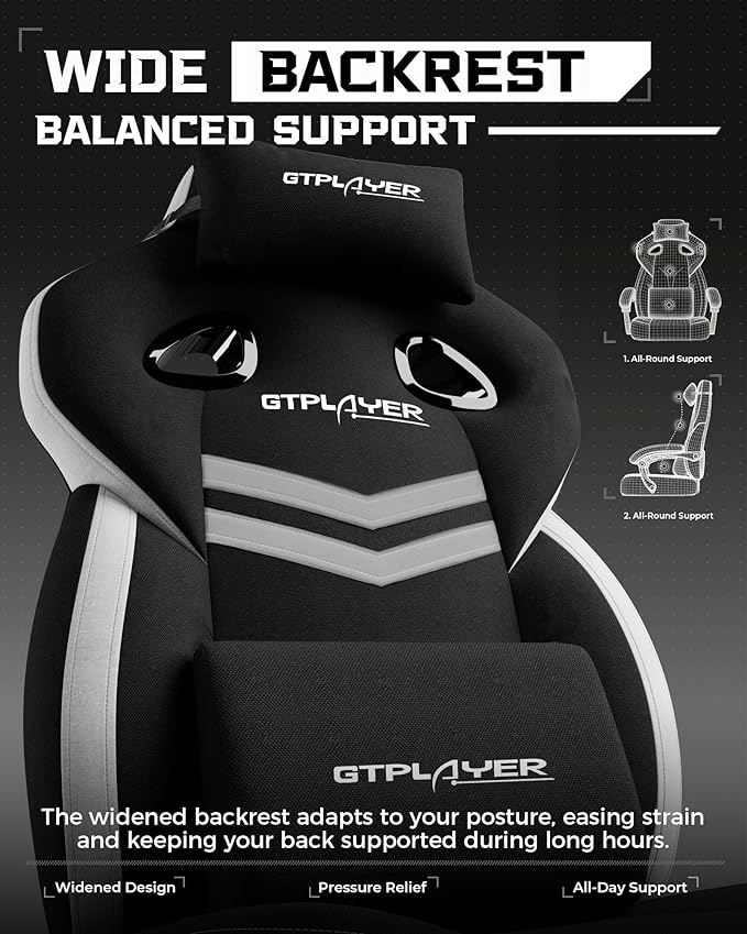 GTPLAYER Gaming Chair Computer Chair with Footrest and Lumbar Support for Adults 360°-Swivel Big &amp Tall Reclining Seat for Office or Gaming (Black&ampWhite)