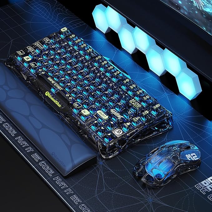 GravaStar Mercury M2 Wireless Gaming Mouse with 26000 DPI PAW3395DM Sensor -79g Lightweight Hollowed-Out Design -5 Programmable Buttons -5 Dynamic Lightsync RGB - Transparent Black
