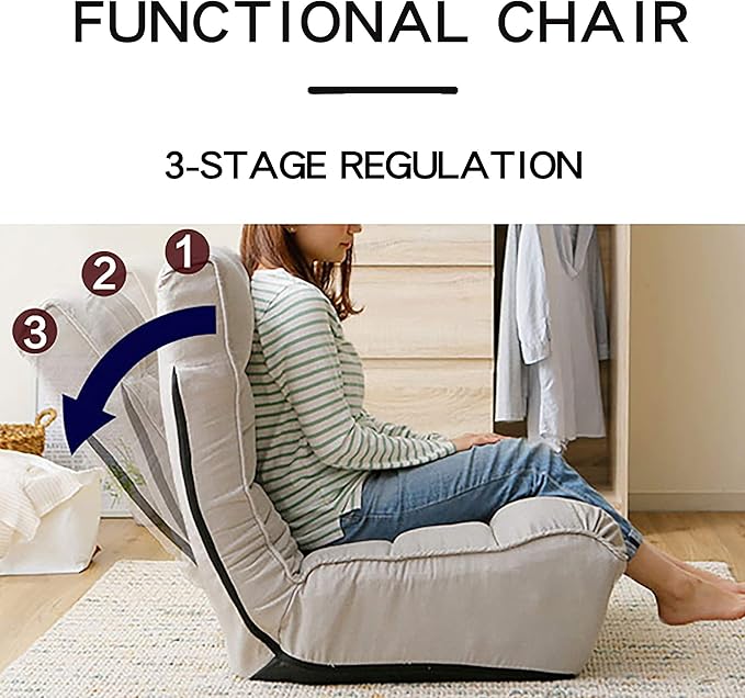 360° Swivel Floor Gaming Chair Floor Chair 14 Adjustable Head Segments 3 Waist Segments Ergonomic Recliner for Gaming Reading Living Room Includes Footrests (Cement Grey)