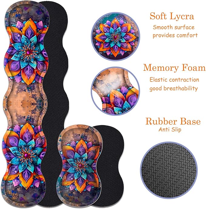 Large Gaming Mouse Pad + Keyboard Wrist Rest + Wrist Support + Coaster Set Memory Foam Ergonomic for Easy Typing XXL Extended Gaming Mouse Pad Table Pad - Mandala Flower