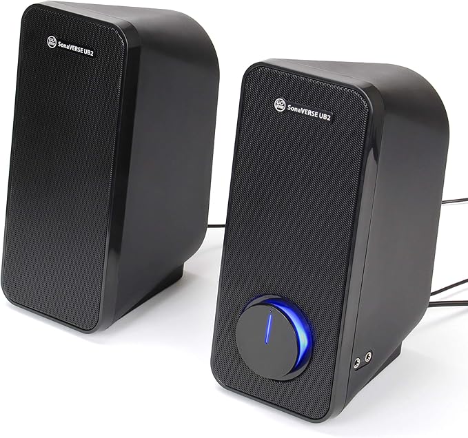 GOgroove Computer Speakers for Desktop and Laptop - USB Speakers for Desktop Computer with Loud and Clear 2-Way Drivers for 32W of Power and Bass Built-in Headphone &amp AUX Input Ports LED Volume
