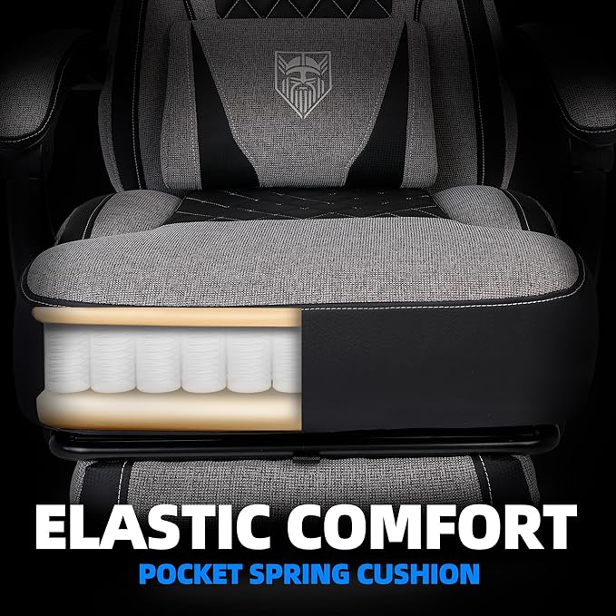 Vonesse Gaming Chair Reclining Fabric Gaming Chairs for Adults 250LBS Office Chair with Pocket Spring Cushion Computer Chair with Footrest and Massage Lumbar Support (Grey)