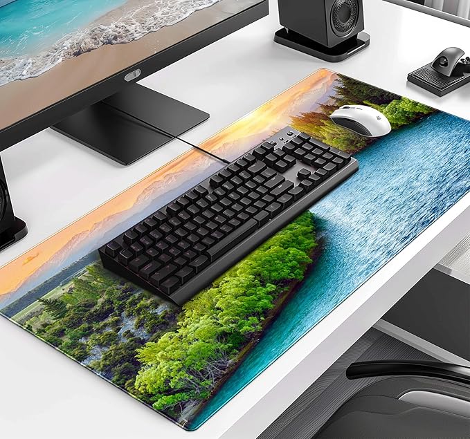 Large Extended Gaming Mouse Pad with Stitched Edges Non-Slip Waterproof Rubber Base Mouse Pad for Office Computer Keyboard Laptop and Home Desk Pad 35.4 x 15.7 x 0.12 Inch (Sunset Forest)