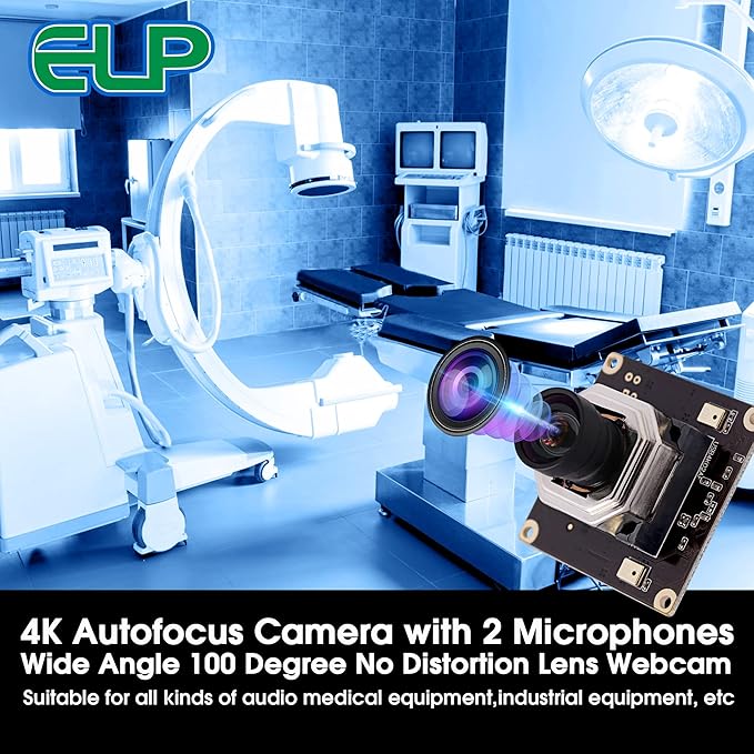 4K USB Camera Module Autofocus with Dual Microphone for Computer and Raspberry Pi Mini UVC USB2.0 Webcam Board 8mp Industrial Lightburn Camera IMX415 PC Camera Audio Video Web Camera for Laptop