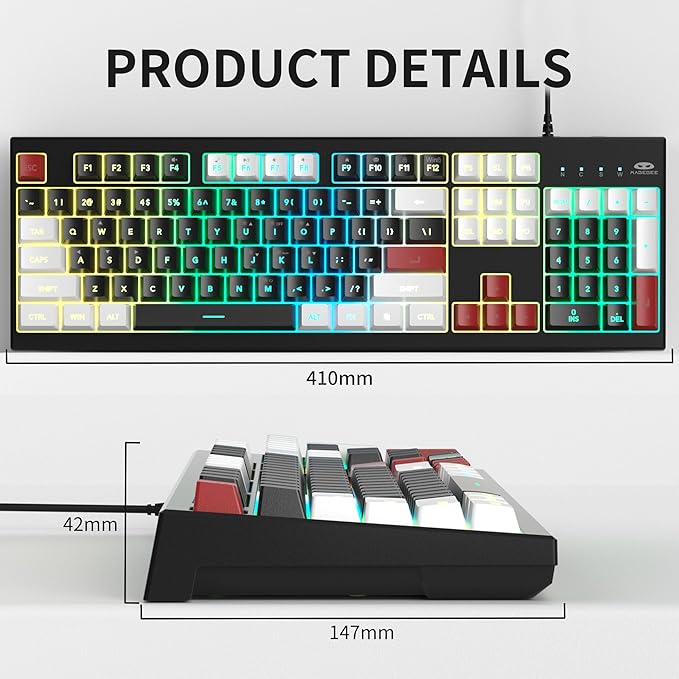 MageGee Creamy KeyboardK2 Keyboard Wired RGB Backlit 104 Keys Waterproof Ergonomic KeyboardsPC for PC/loptop/MAC - Knight Red