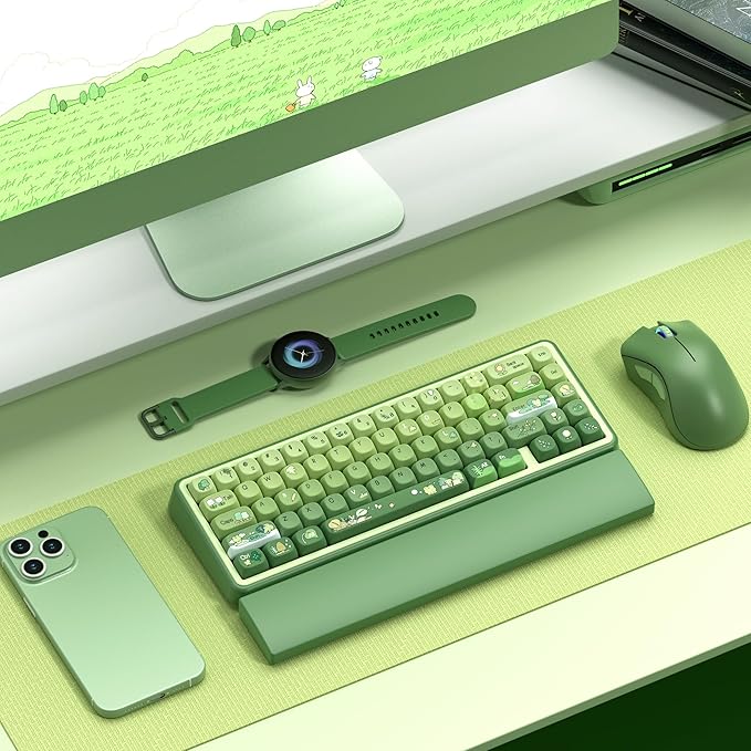 dagaladoo Matcha Green Frog Cute Keycap Set PBT Custom Keyboard caps 60% 75% 100%dye SublimationMOA Profile keycaps for Mechanical Keyboard Compatible with ANSI/ISOTKL Full-Sized Layout