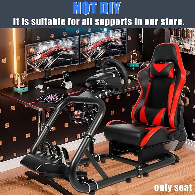 Racing Simulation Cockpit Adjustable Double Slide Gaming Seat Wear Resisting PU Leather Compatible with Simulator Mount Chair Ergonomic Red Bucket with Neck Pillow Lumbar