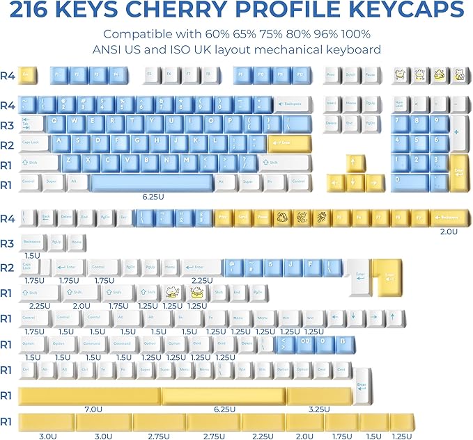XVX Double Shot PBT Keycaps Set 216 Keys Cherry Profile Custom Keyboard Keycaps Jade Translucent Key caps Compatible with 61/64/68/84/87/100/104/108 ANSI and ISO Layout Mechanical Keyboard