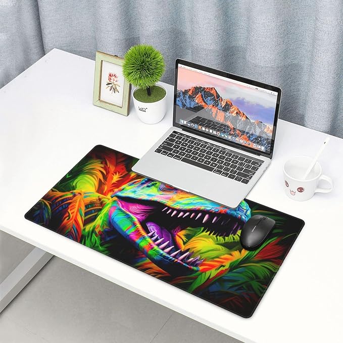 Colorful Dinosaur Mouse Pad Non Slip Large Desk Keyboard Mat Gaming Protection Pad 16X29.5 Inch