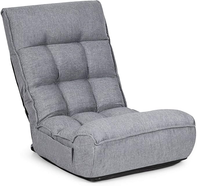 DORTALA Foldable Floor Chair for Adults Memory Foam Floor Gaming Banana Chair w/ 5-Position Adjustable Head and Back Support for Bedroom Living Room Gaming Room Grey