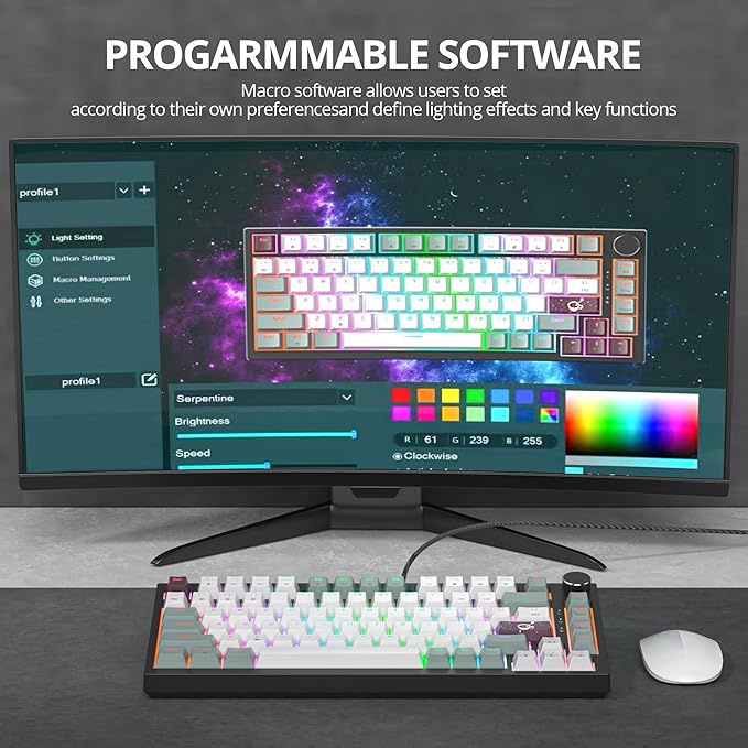 75% TKL Wired Mechanical KeyboardRGB Backlit Gasket Mount 82 Key Hot Swappable Custom Linear Red Switch Gaming Keyboard with Volume Knob &amp PBT Keycaps (82 Misty)