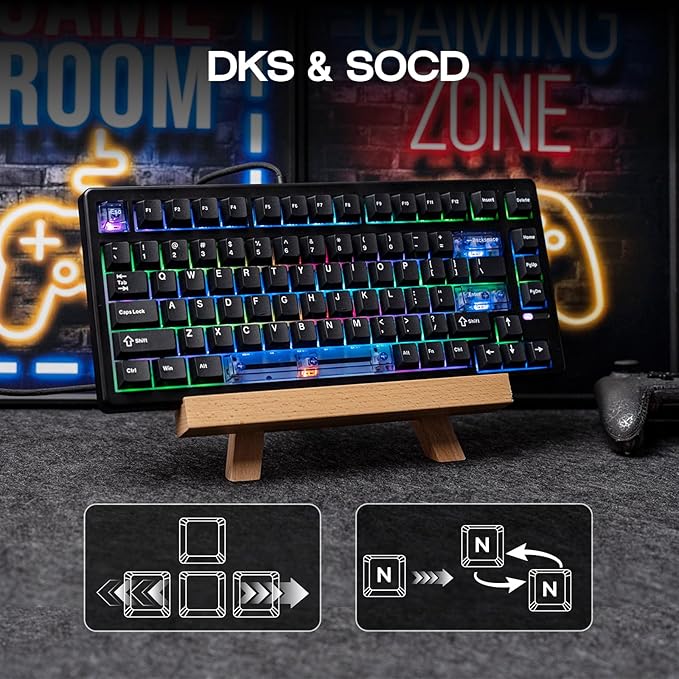 EPOMAKER HE80 Hall Effect Gaming Keyboard 8K Polling &amp 32K Scan Creamy Gasket DKS SOCD Hot-Swappable RGB Backlit Wired Gaming Keyboard for PC &amp Mac (Black)