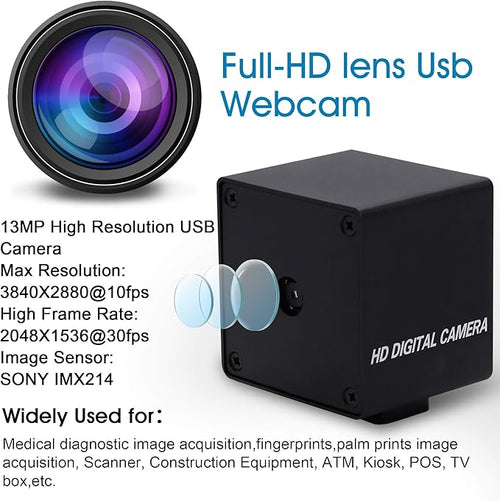13mp USB Camera with Microphone Autofocus Audio Video Webcam for Computer Mini UVC USB2.0 PC Camera with Metal Case Industrial Embedded USB with Camera IMX214 Web Camera for Laptop Jetson Nano
