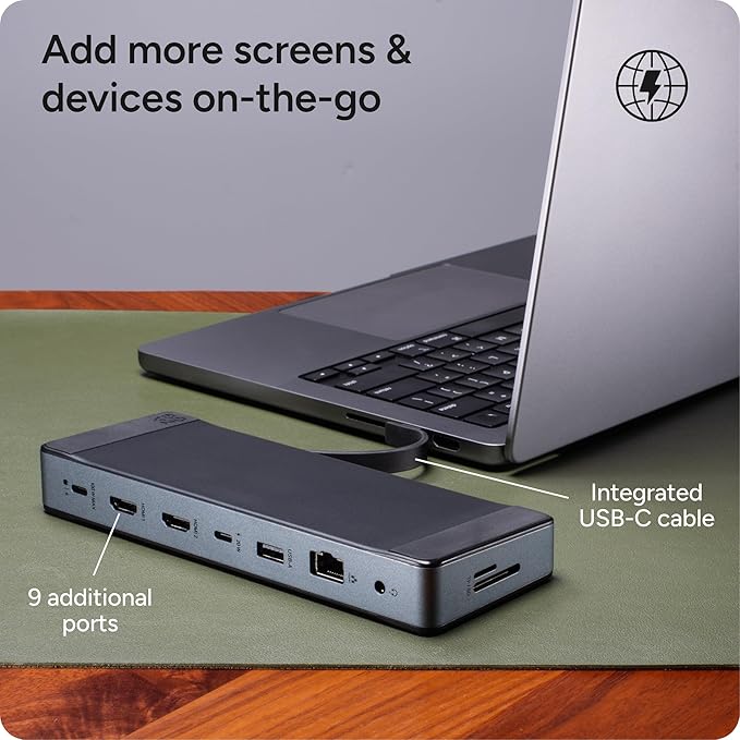 ZAGG 9-Port Hub – 2 USB-C 2 HDMI (4K 60Hz) 1 USB-A (10Gbps) Ethernet Audio Jack SD &amp MicroSD Card Readers - Multi-Device Connectivity for iPadOS ChromeOS Android Windows