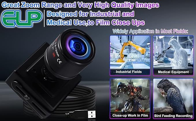 ELP USB Camera for Computer 2.8-12mm Varifocal Lens HD 1080P Webcam Manual Zoom Camera for Windows Linux Mac Raspberry Pi