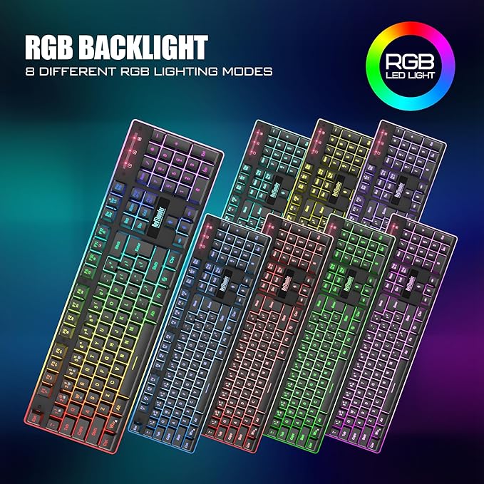 RedThunder K10 Wireless Gaming Keyboard and Mouse Combo RGB Backlight Rechargeable 3800mAh Battery 26-Key Anti-ghosting Keyboard + 7D 3200DPI Mice for PC Gamer