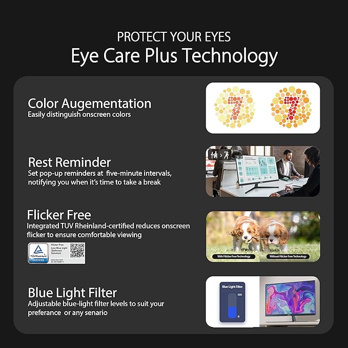 ASUS 24” 1080P Eye Care Monitor (VU249CFE-B) - Full HD IPS 100Hz Adaptive-Sync USB-C Ambient Light Sensor Height Adjustable Cable Clip EyeCare+ Technology 3 Year Warranty Quiet Blue Color