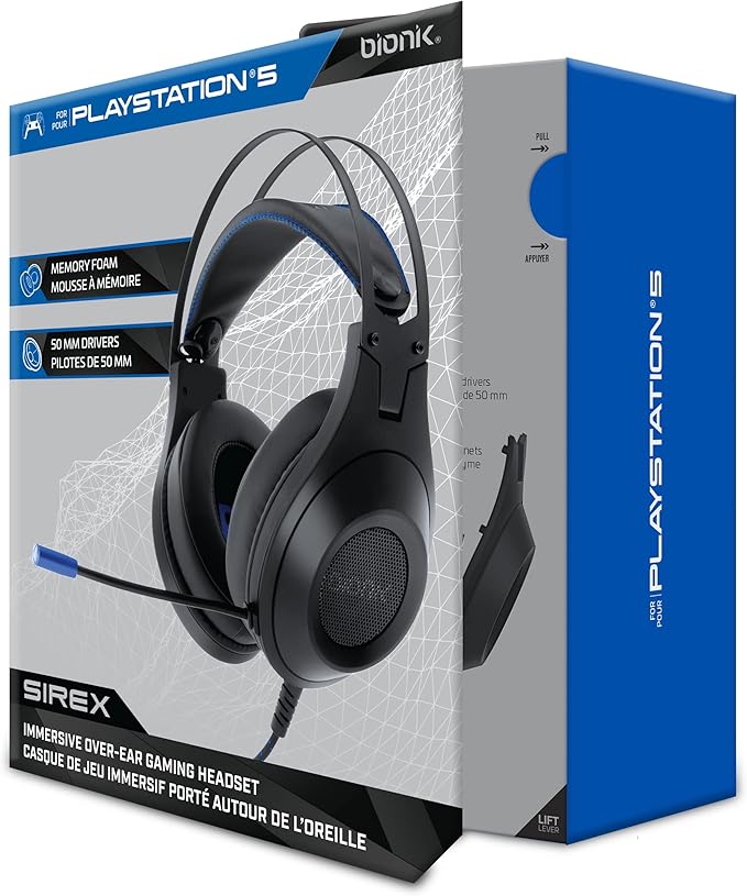 Bionik Sirex Gaming Headset with Mic for PS5: 50MM Drivers Memory Foam Mute Switch Adjustable Head Beam PS4/Xbox Series XS/Nintendo Switch OLED/PC/Mac